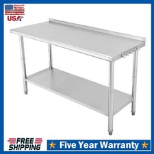 Stainless Steel Prep Table, 60"x24" Heavy Duty Kitchen Work Table w/ Backsplash