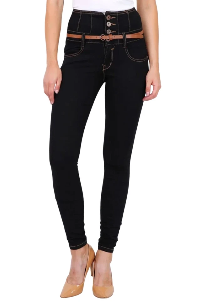 Damen High Waist Röhrenjeans Slim Fit Hose Stretchhose Skinny Jeans mit Gürtel - Bild 2 von 4