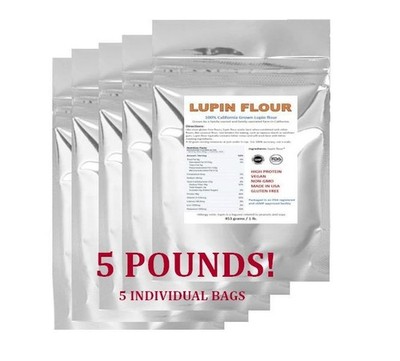 5 LBS SAVINGS! California Grown Sweet White Lupin Bean Flour VEGAN PROTEIN!