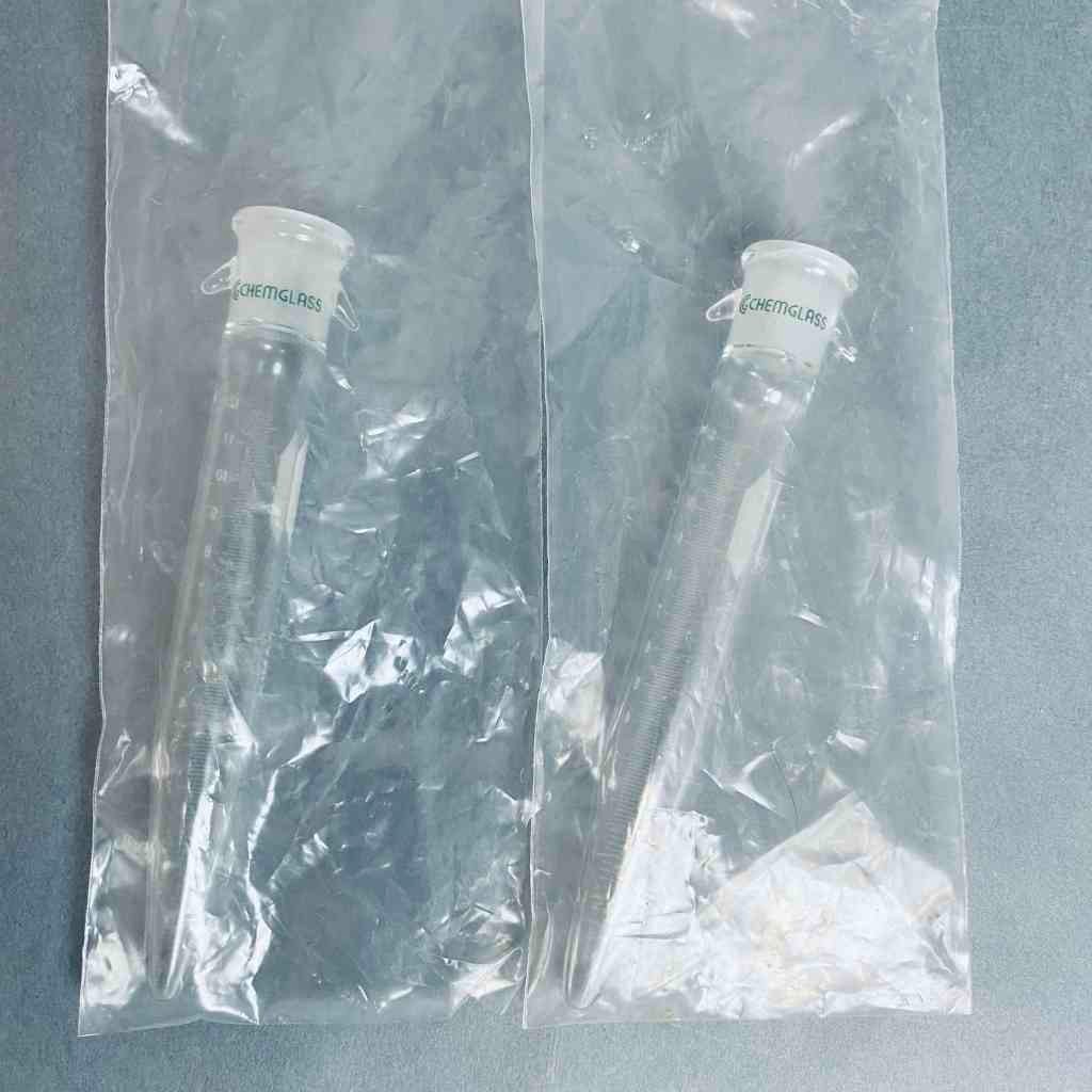 Chemglass Graduated Distilling Receiver Tube 12ml 14/20 Joint with Hooks 2 Tubes
