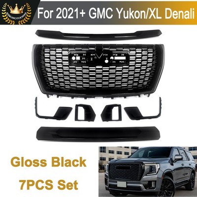 For 2021-2023 GMC Yukon/XL Denali Front Grille Hood Trim Molding Set Gloss Black