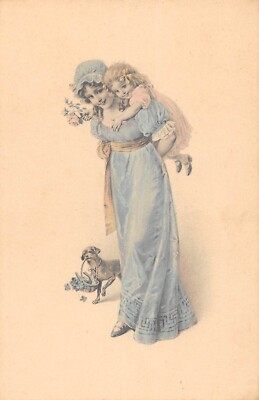 Old postcard illustrator / m.m.vienne / woman with a baby