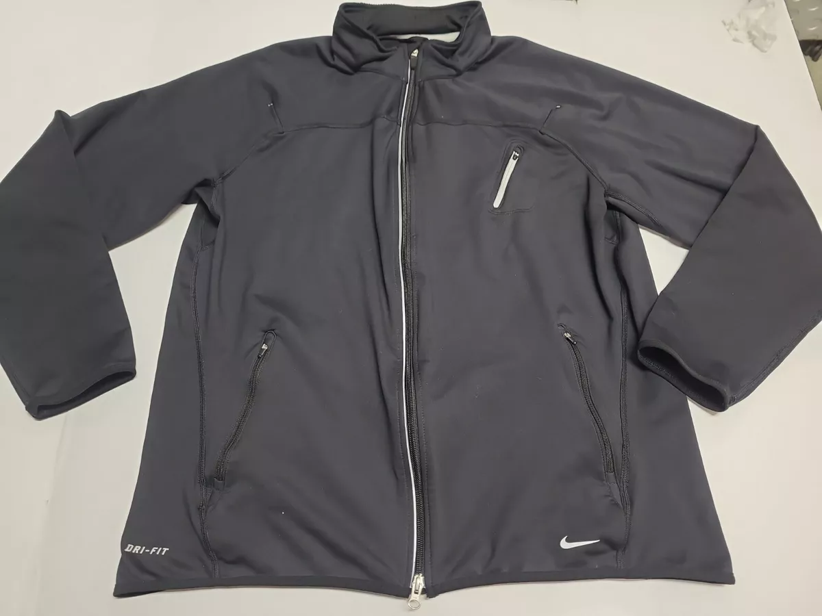Nike Fit Dry Men s Long Sleeve Running Black Jacket Double Zipper Size XL