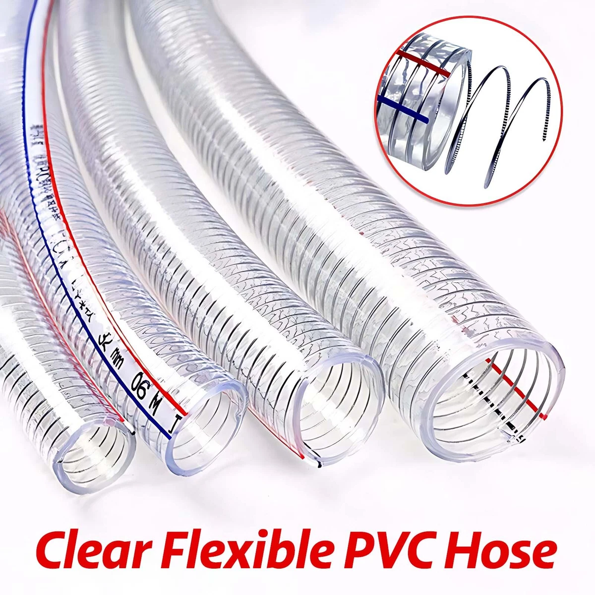 Heavy Duty Braided Wire Reinforced Clear Flexible PVC Hose Pipe Water Air Fuel