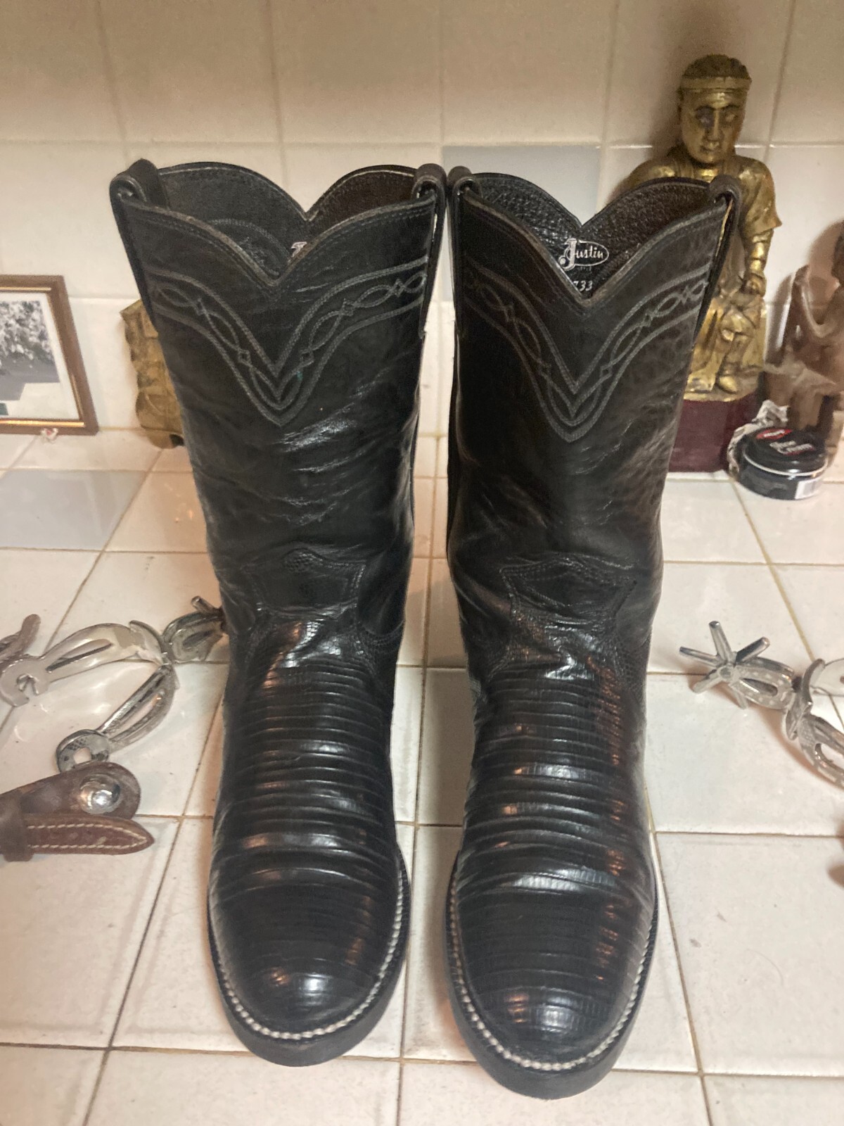 Lizard Roper Justin BLACK TEJU LIZARD Roper Cowboy Boot Exotic WES… - Gem