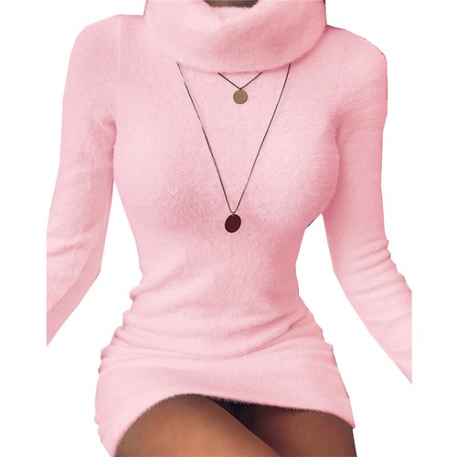 Damen Rollkragen Pullover Bodycon Minikleid Damen Strick Long Pullover Tops Plus - Bild 14 von 16