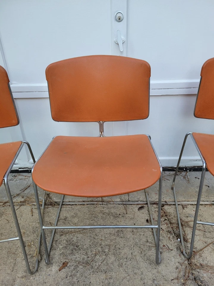 Vtg 4pc Set Steelcase Max-Stacker Chair MCM Atomic Yellow Model #472 Made 1978 - Image 2 of 4