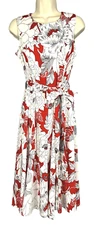 Shelby & Palmer   Size S   Red & White Floral  SLEEVELESS KNIT FIT & FLARE DRESS