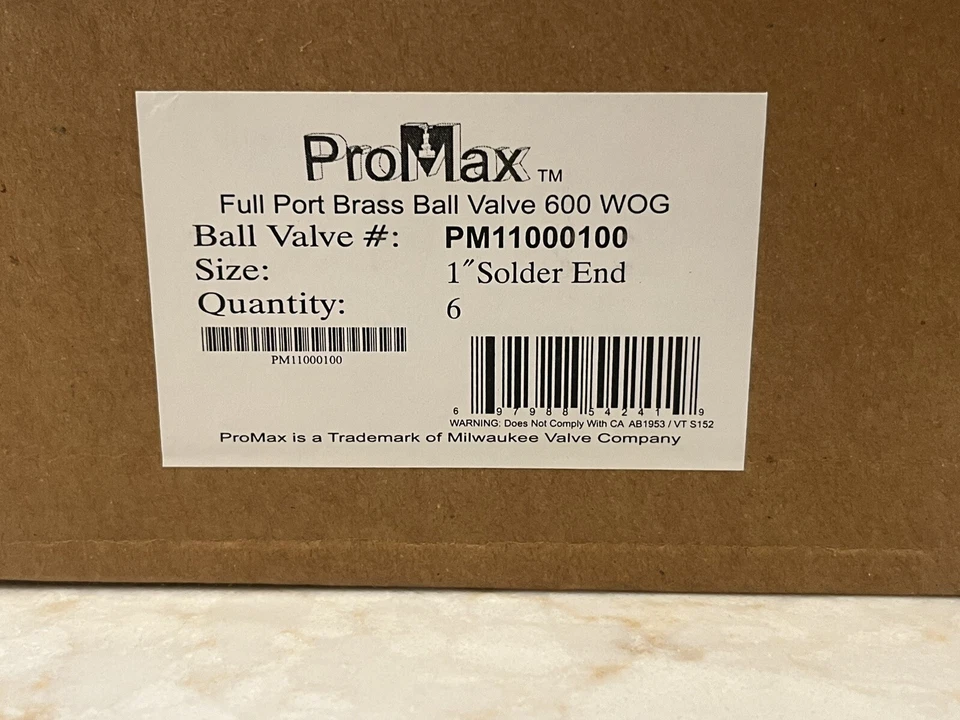 (BOX OF 6) 1" CxC (Solder), Full-Port, Brass Ball Valves, 600 WOG; 150 WSP - Image 2 of 4