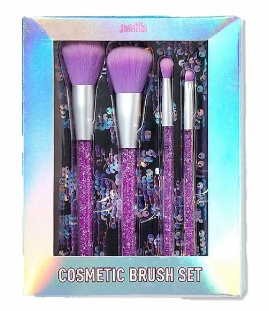 Justice 4 Brush Set Just Shine Cosmetic Makeup Glitter Handle Sequin