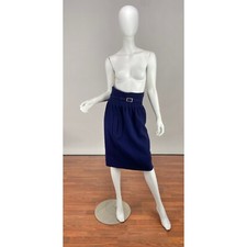 Rare 1960s Vintage Pierre Cardin 1960s Navy Blue Skirt with Pleated Waist Belt