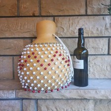 Red and White Beaded Natural Gourd Shekere Instrument, African Instrument,