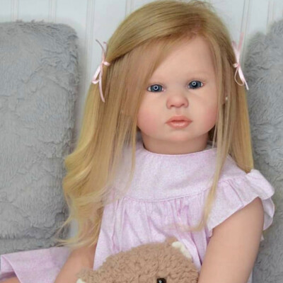 28'' Painted Reborn Doll Toddler Girl Rooted Long Hair Cloth Body Lifelike Doll