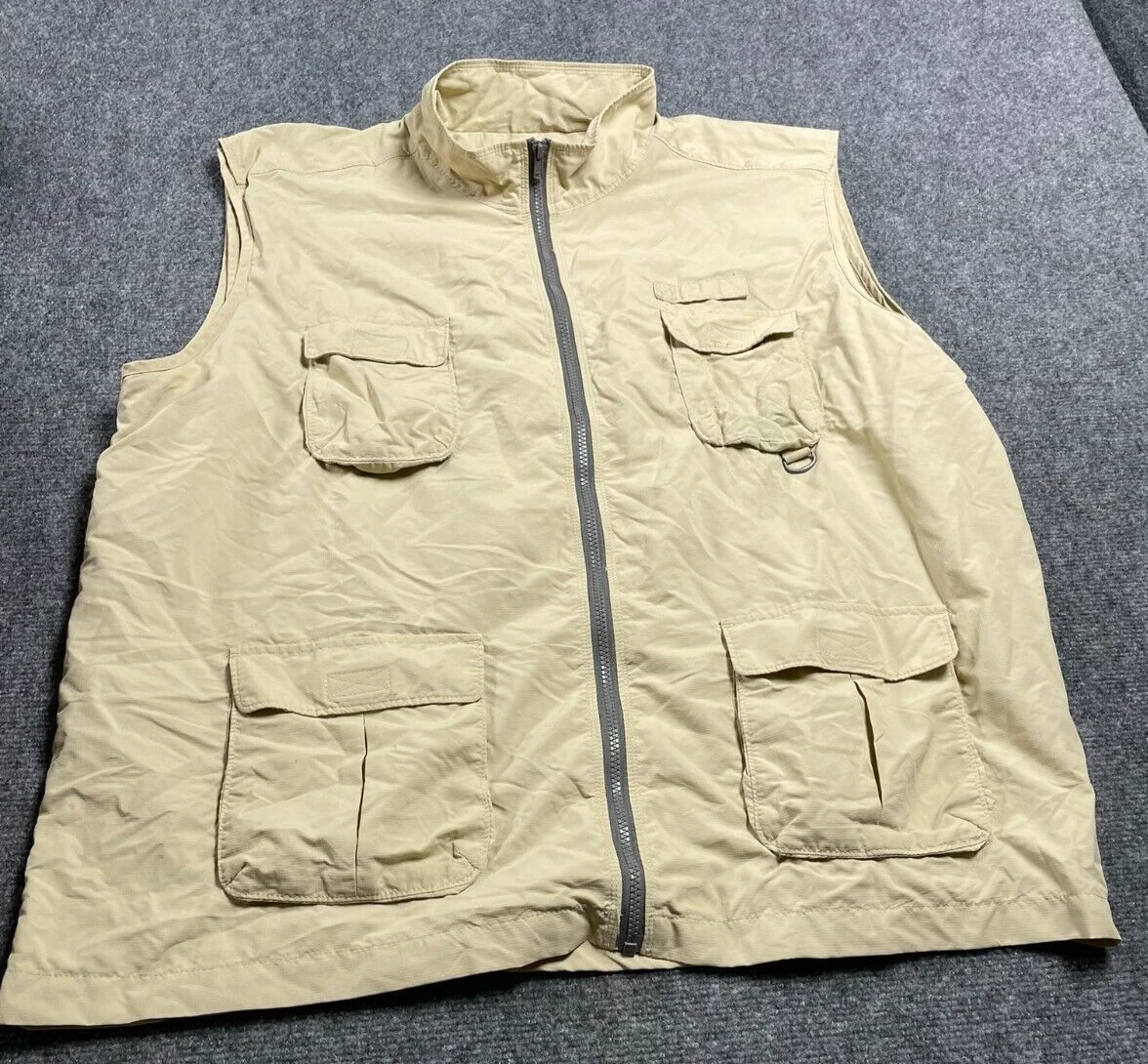 Clearwater Outfitters Men's Vest Beige Full Zip Mesh Vent Fishing Pockets 2XL