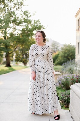 🖤 DAINTY JEWELL'S White Black Polka Dot 3/4 Sleeve Pleated Skirt Maxi Dress  M 8 | eBay