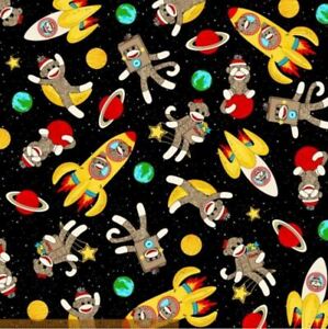 Sock Monkeys In Space #5 Cotton Fabric