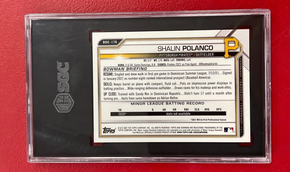 2021 Bowman Draft Chrome Shalin Polanco Blue Refractor /150  #BDC-176 SGC 9.5 - Image 2 of 2