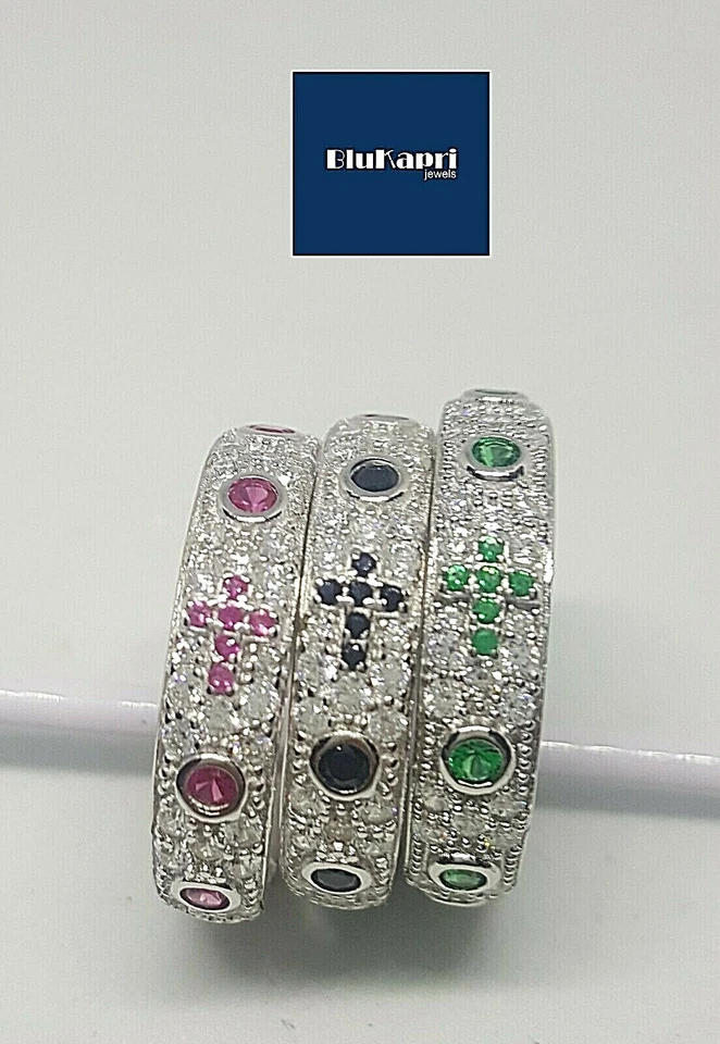 Anello rosario in argento 925 fascia pave' di zirconi bianchi e colorati - Immagine 3 di 4