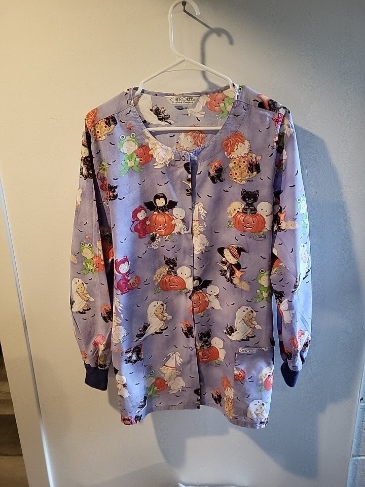 Cherokee M/L Scrub Top Womens Long Sleeve SEASONAL HALLOWEEN Medical