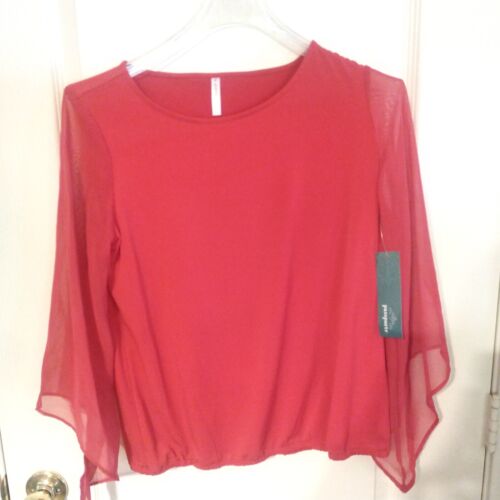 Passport Women's Red Scoop Neck Sheer 3/4 Kimono Sleeves Blouse Top Size M NWT