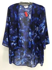 All Hours Cardigan Sheer Jacket Blue/Multicolor Size Medium Open Front NWT