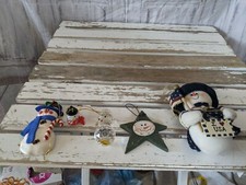 Snowman Patriotic Crystal Country Set of 5 Christmas holiday tree ornament