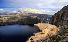 Landscape norway fjord nature rocks cliff lake sky Custom Gaming Mat Desk