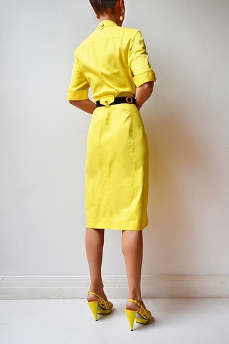 Vintage 1990's ESCADA Yellow Double-Breasted Gold-Button Blazer Dress Sz 40/L - Picture 4 of 13