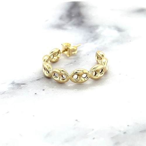 Pendientes de aro en C mariner inflado oro amarillo de 14 K de 25 mm con cierre empujador hacia atrás - Imagen 4 de 9