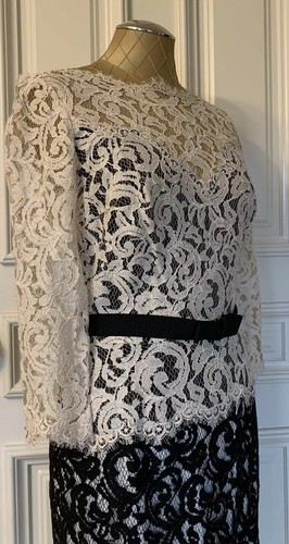 Adrianna Papell Women's Two-Tone Lace Dress with Three-Quarter Sleeves and Belt - Picture 8 of 13