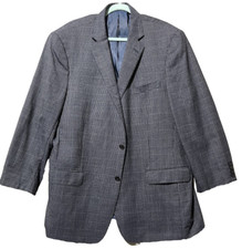Hart Schaffner Marx Blazer Mens 48L Navy Gray Checked Wool Double Vent