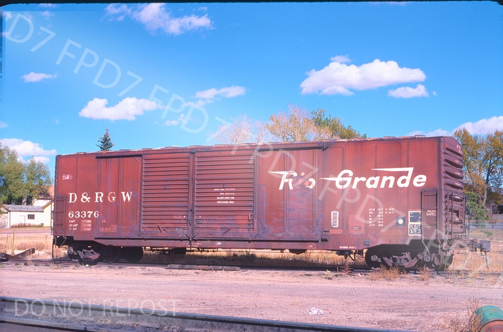ORIGINAL SLIDE D&RGW Rio Grande 50' DD Box Car 63376;Monument,CO