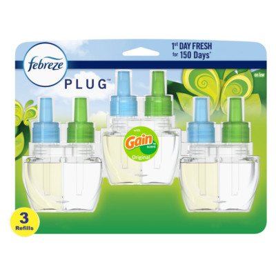 Febreze Plug in Air Fresheners, Gain Original Scent, Scented Oil Refill, 3 Count