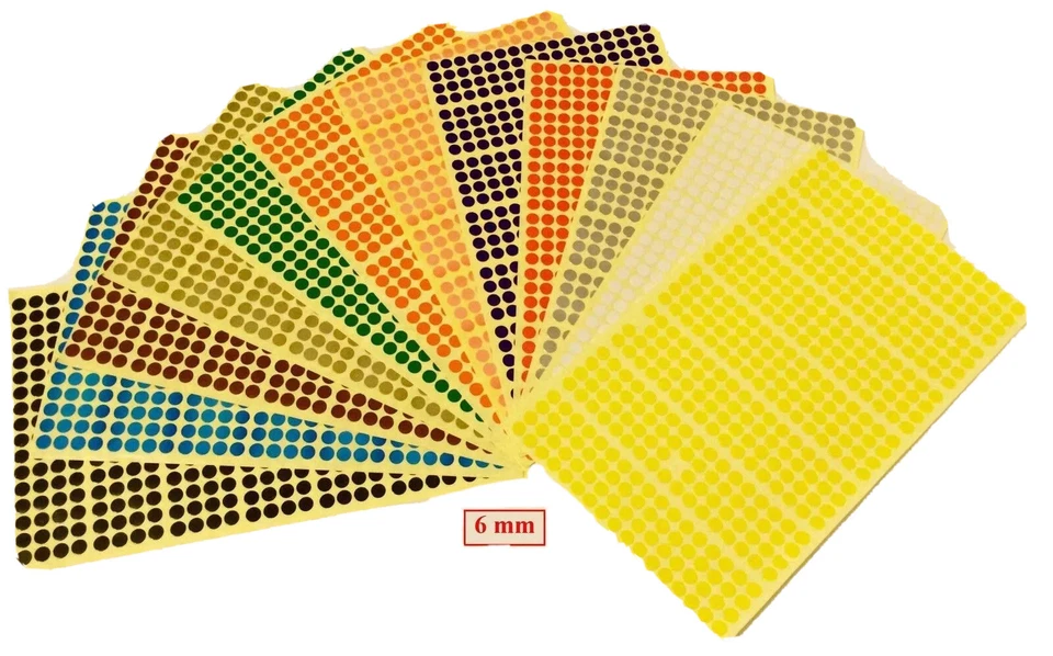 Jede Größe & farbiger Punkt Aufkleber Kleber Fleck Kreis Papier Etiketten 6 9 8 10 16x2