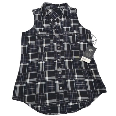 Rock Republic  Women's Woven Black , Navy Multi Sleeveless Blouse Top Small NWT