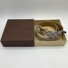 Louis Vuitton M9609 Damier Azur Canvas Belt LV Initial Gold Belt Buckle 90/36