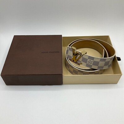 Louis Vuitton M9609 Damier Azur Canvas Belt LV Initial Gold Belt