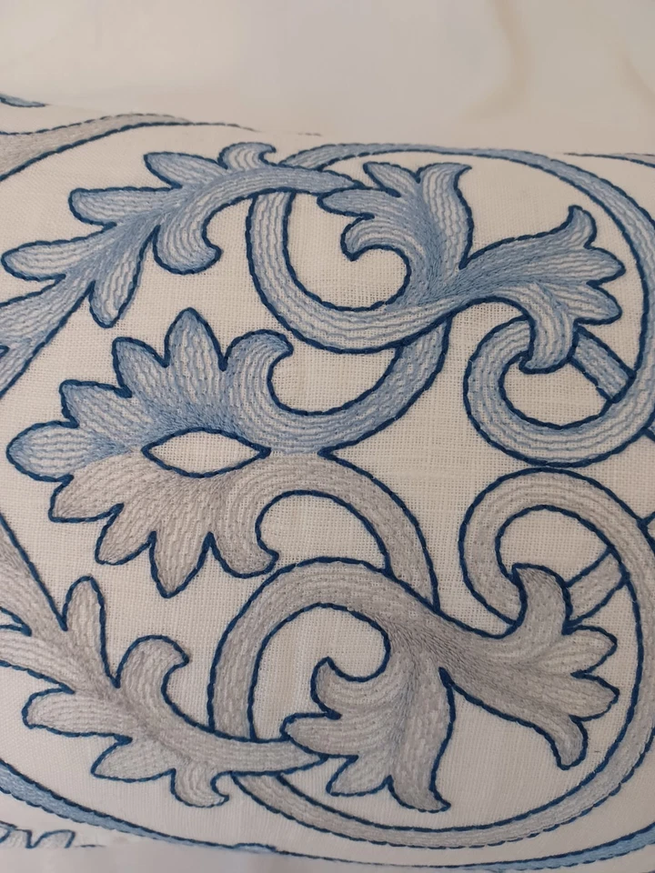 Handmade COWTAN AND TOUT Blue/Gray TOPKAPI Embroidered Throw Pillow, Linen Blend - Image 2 of 4