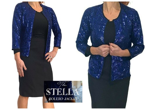 BLUE SEQUIN HOLIDAY BOLERO OPEN JACKET 