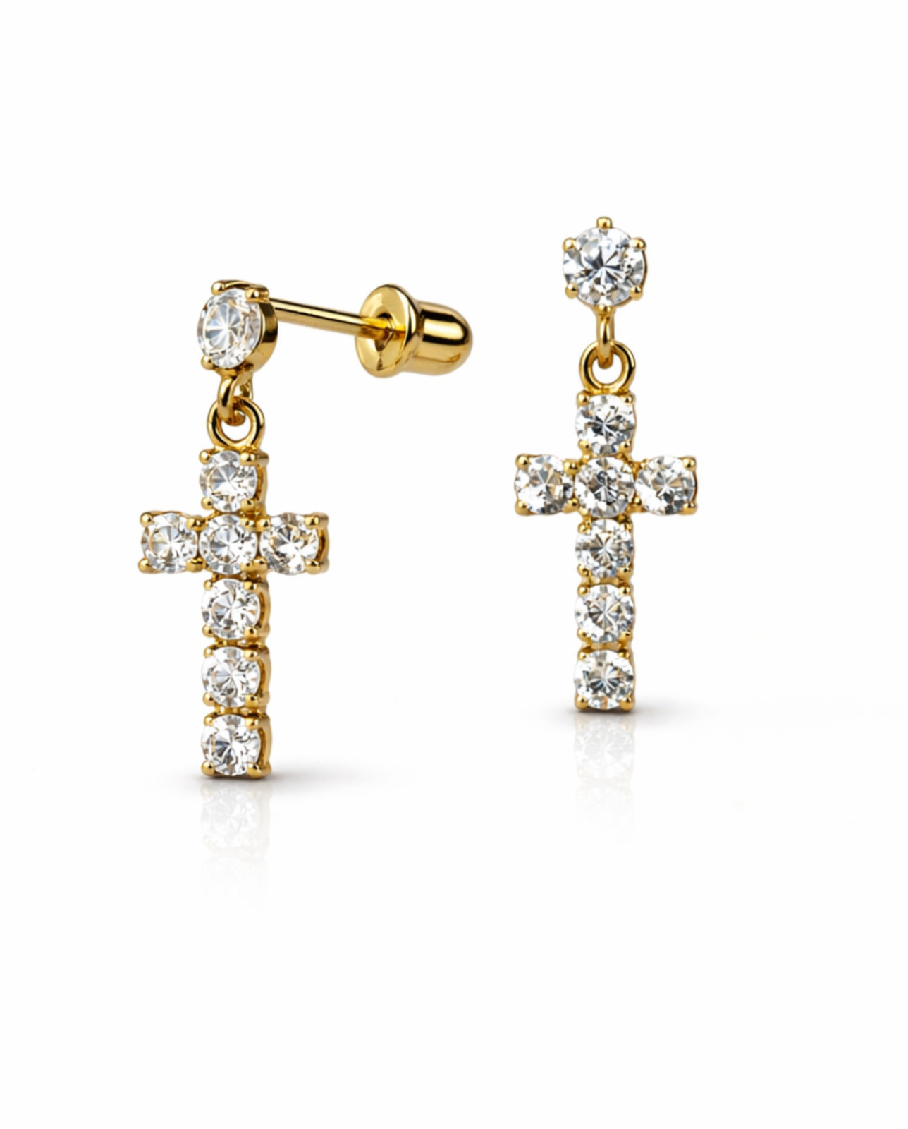 14K Yellow or White Gold Cubic Zirconia CZ Cross Dangle Earrings