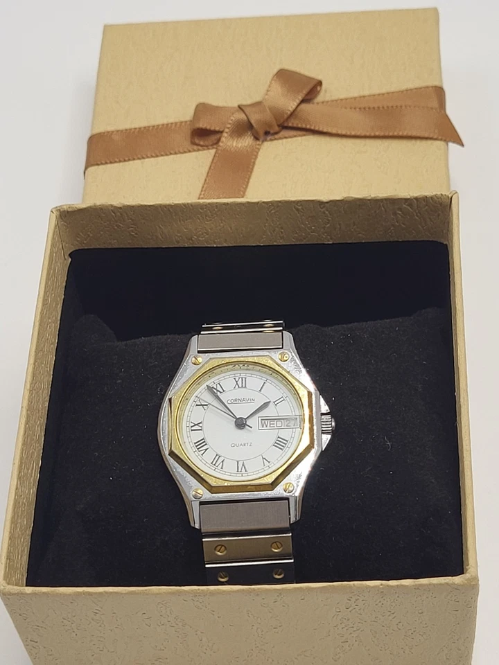 1970's 32mm CORNAVIN QUARTZ SHOCKPROOF STEEL FINISH DOUBLE CALENDAR VINTAGE USSR - Image 2 of 4