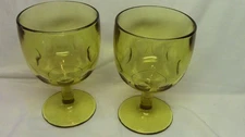 2~Bartlett Collins Schooner Amber Glass Goblets Thumbprint 6 1/8”
