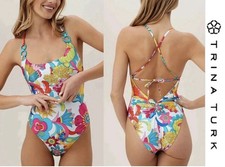 Trina Turk Fontaine One Piece Swimsuit Strappy Convertible Back SZ 10 NEW