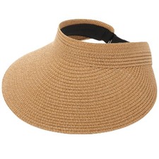Sun Visor Hat for Women Wide Brim Straw Visors Beach Hat Ponytail UV UPF Pack...