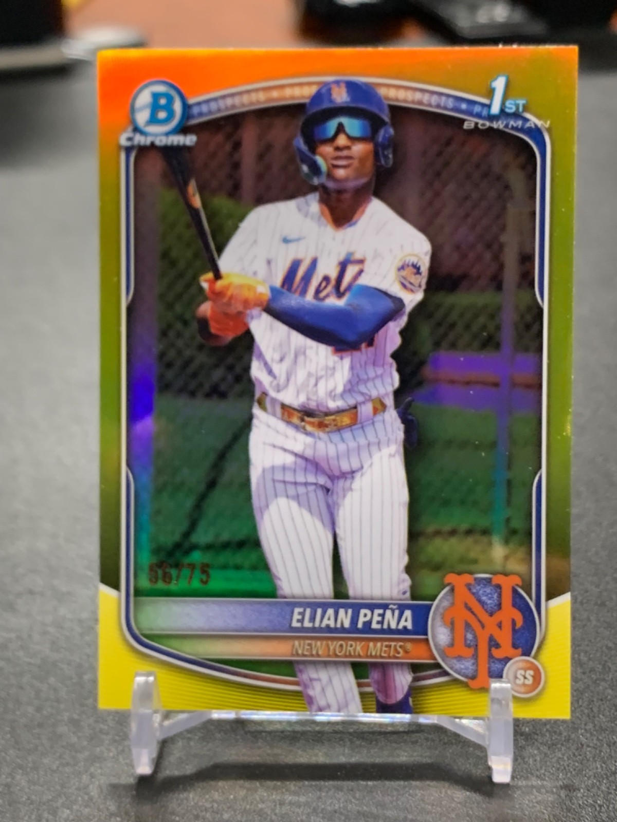2025 Bowman Chrome Elian Pena 1st Chrome Prospect Yellow Refractor /75 NY Mets
