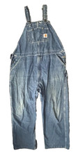 CARHARTT OVERALLS Mens 46x30 Blue Denim Bib Overalls Workwear NO INNER TAG