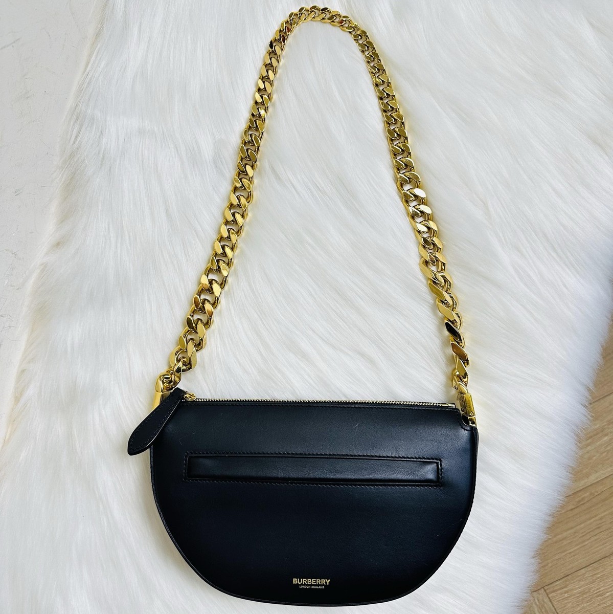 Burberry Olympia Mini Black Leather Tote Bag With Gold - Very Good