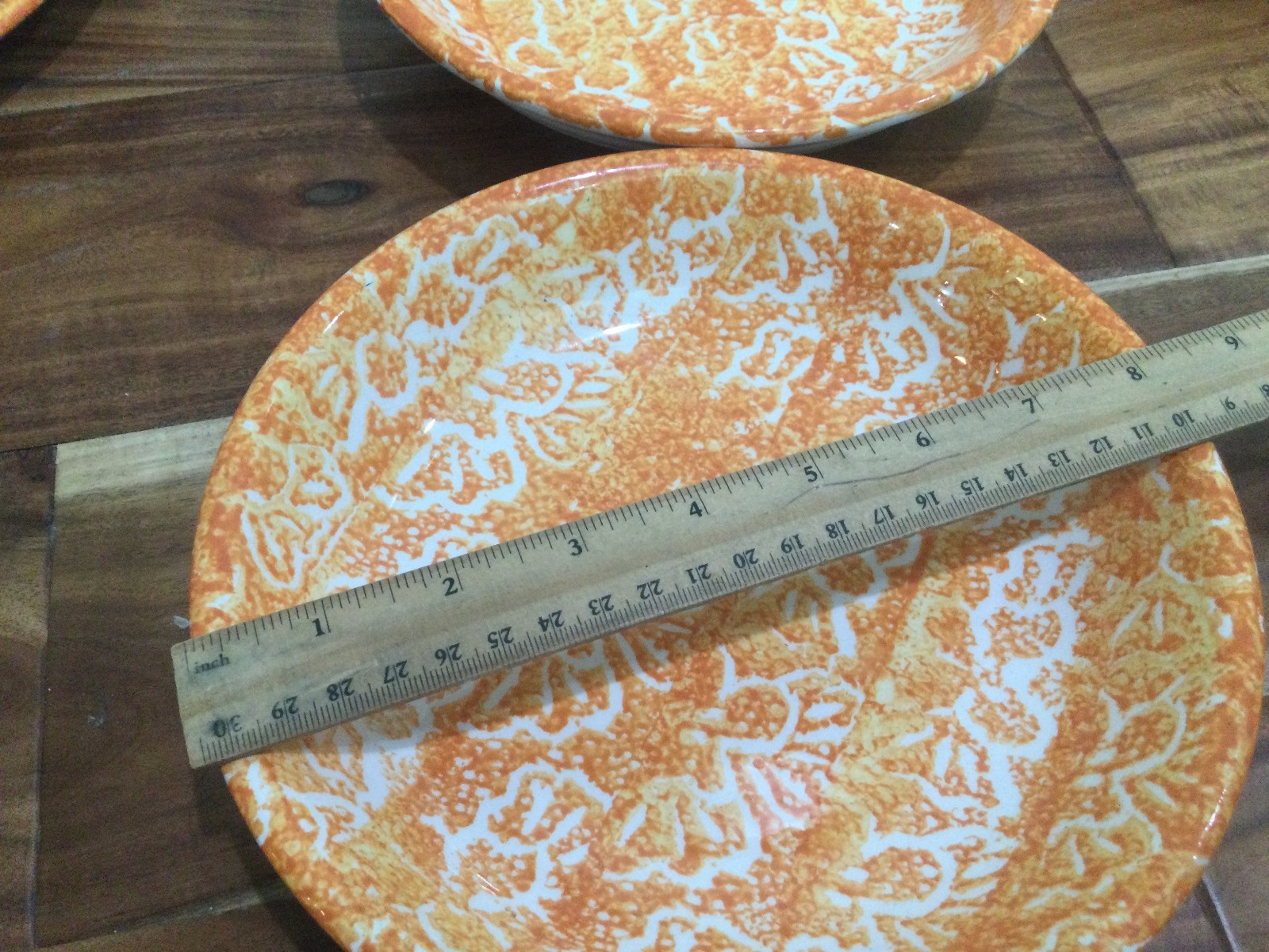 12pc  Tre Ci Italy orange BATIK service for 4 cup plates pasta bowls exc