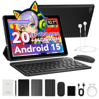 Urao New Android 15 Tablet 10.1'' HD 20GB(3+17) RAM 64GB ROM 5MP+8MP Octa-Core PC