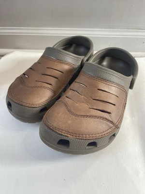 Crocs Yukon Vista Clogs Men's Size 9  Brown Leather Upper Slip On Back Strap